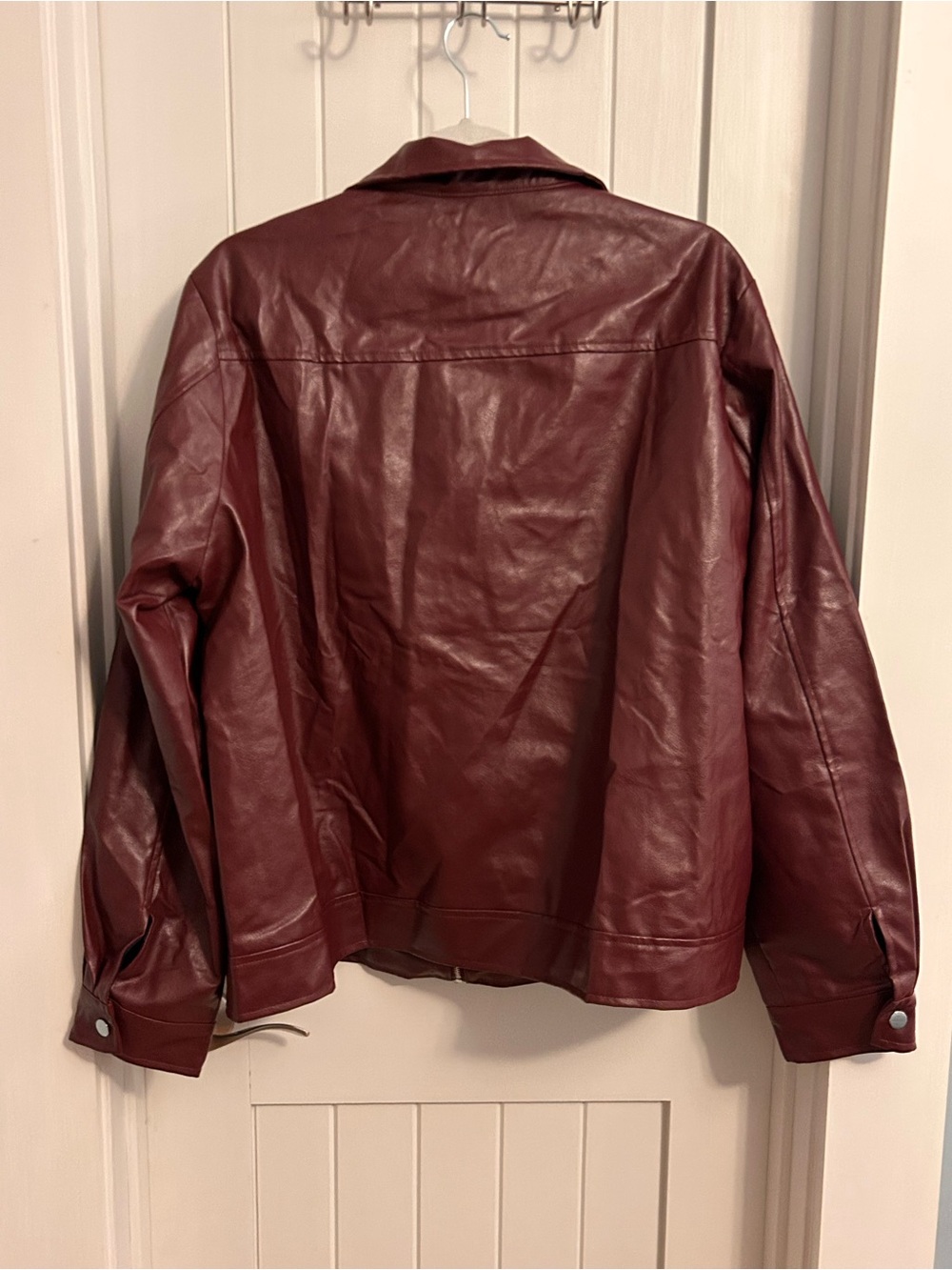 NWT Cupshe Burgundy Faux Leather Zip Jacket Pocket XL - Picture 5 of 9